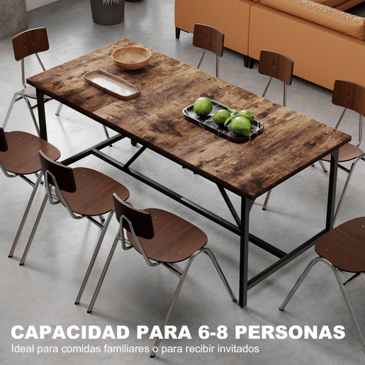 Mesa de jantar retangular para 6 a 8 pessoas, estilo industrial com pés de metal, 180 x 80 x 75,5 cm, marrom rústico