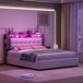 Cama terciopelo LED, somier hidráulico lamas y almacenaje Cama terciopelo LED, somier hidráulico lamas y almacenaje Blanco/ Beige