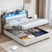 Cama terciopelo LED, somier hidráulico lamas y almacenaje Cama terciopelo LED, somier hidráulico lamas y almacenaje Blanco/ Beige