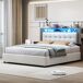 Cama terciopelo LED, somier hidráulico lamas y almacenaje Cama terciopelo LED, somier hidráulico lamas y almacenaje Blanco/ Beige