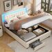 Cama tapizada remaches LED USB, cajones y bolsa almacenaje 145x193 Cama tapizada remaches LED USB, cajones y bolsa almacenaje 145x193 Beige