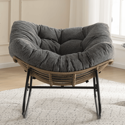 Cadeira de balanço - Cadeira de apoio estofada em chenille, design moderno para o quarto das crianças, sala de estar, quarto e apartamento - Cinza Cadeira de balanço - Cadeira de apoio estofada em chenille, design moderno para o quarto das crianças, sala de estar, quarto e apartamento - Cinza