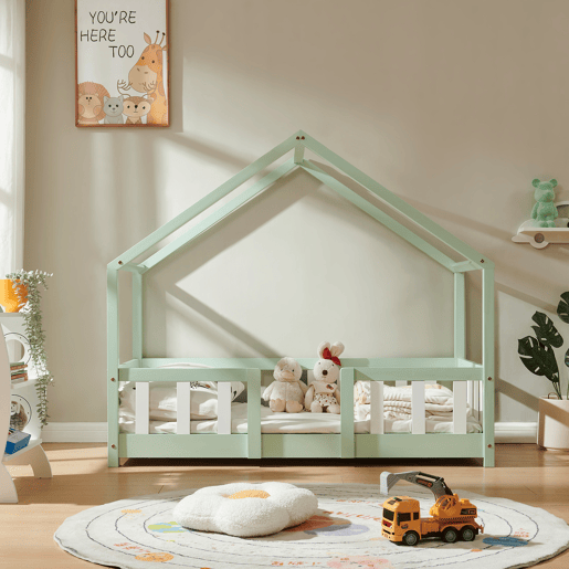 Cama de criança Treviolo em forma de casa pinho 70x140 cm - Verde menta en.casa Cama de criança Treviolo em forma de casa pinho 70x140 cm - Verde menta en.casa