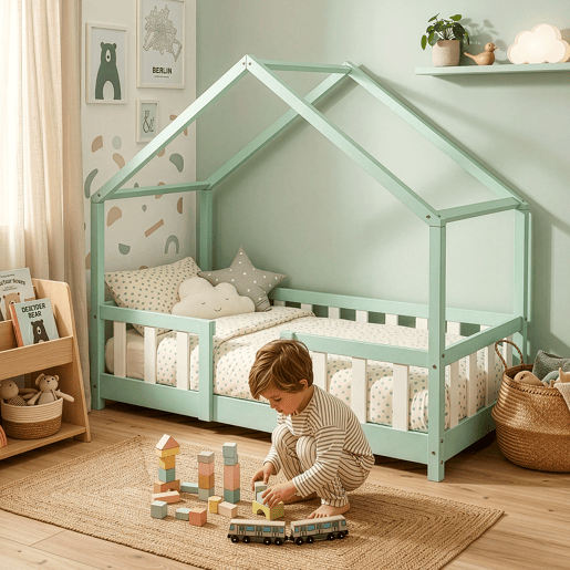 Cama de criança Treviolo em forma de casa pinho 70x140 cm - Verde menta en.casa Cama de criança Treviolo em forma de casa pinho 70x140 cm - Verde menta en.casa