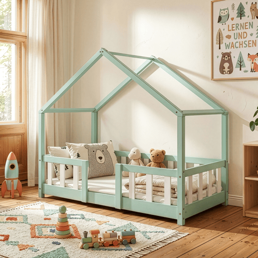 Cama de criança Treviolo em forma de casa pinho 70x140 cm - Verde menta en.casa Cama de criança Treviolo em forma de casa pinho 70x140 cm - Verde menta en.casa