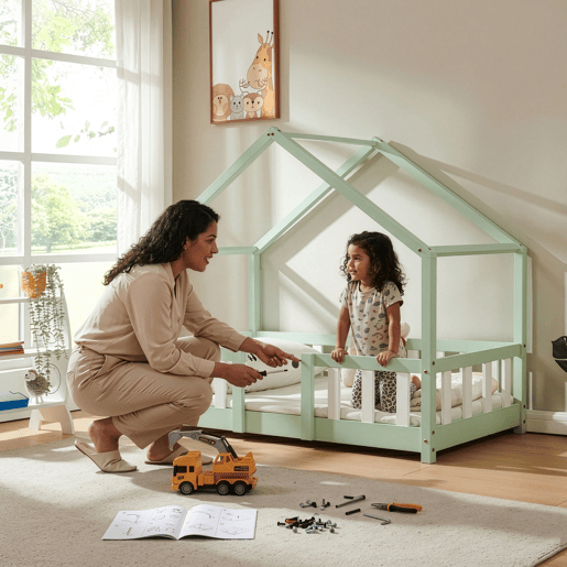 Cama de criança Treviolo em forma de casa pinho 70x140 cm - Verde menta en.casa Cama de criança Treviolo em forma de casa pinho 70x140 cm - Verde menta en.casa