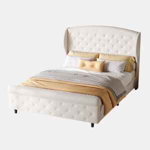 Cama trenó 140x200 cm - veludo bege - cabeceira capitonê com botões - estilo clássico europeu