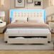 Cama tapizada remaches LED USB, cajones y bolsa almacenaje 185x203 Cama tapizada remaches LED USB, cajones y bolsa almacenaje 185x203 Beige