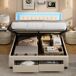 Cama tapizada remaches LED USB, cajones y bolsa almacenaje 185x203 Cama tapizada remaches LED USB, cajones y bolsa almacenaje 185x203 Beige