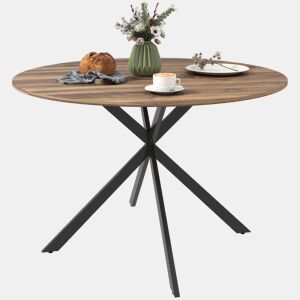 Mesa de jantar redonda para 4 pessoas com estrutura de aço Ø120x75 cm marrom escuro