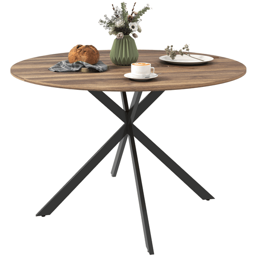 Mesa de jantar redonda para 4 pessoas com estrutura de aço Ø120x75 cm marrom escuro Mesa de jantar redonda para 4 pessoas com estrutura de aço Ø120x75 cm marrom escuro