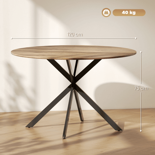 Mesa de jantar redonda para 4 pessoas com estrutura de aço Ø120x75 cm marrom escuro Mesa de jantar redonda para 4 pessoas com estrutura de aço Ø120x75 cm marrom escuro
