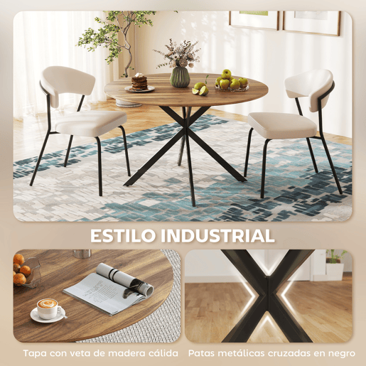Mesa de jantar redonda para 4 pessoas com estrutura de aço Ø120x75 cm marrom escuro Mesa de jantar redonda para 4 pessoas com estrutura de aço Ø120x75 cm marrom escuro