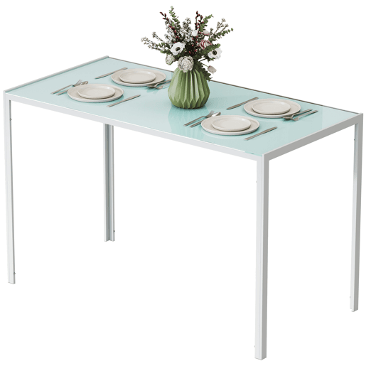 Mesa de jantar retangular de vidro para 4 a 6 pessoas com pés de metal multifuncionais para cozinha e sala de estar, 120x60x75 cm, branca.