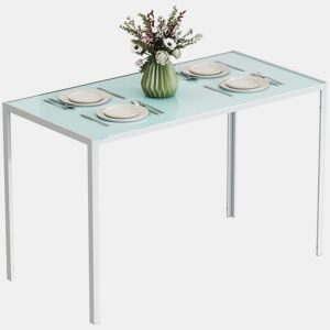 Mesa de jantar retangular de vidro para 4 a 6 pessoas com pés de metal multifuncionais para cozinha e sala de estar, 120x60x75 cm, branca.