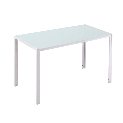 Mesa de jantar retangular de vidro para 4 a 6 pessoas com pés de metal multifuncionais para cozinha e sala de estar, 120x60x75 cm, branca.