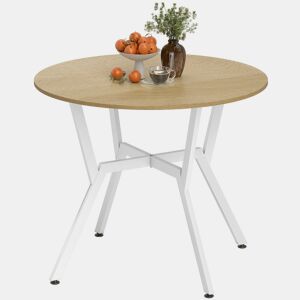 Mesa de jantar redonda para 2 pessoas, mesa de cozinha industrial com pés curvos de aço, 90x90x76 cm, natural e branca.
