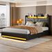 Cama juvenil matrimonio con LED, USB y amplio almacenaje 143x211 Cama juvenil matrimonio con LED, USB y amplio almacenaje 143x211 Negro