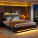 Cama juvenil matrimonio con LED, USB y amplio almacenaje 143x211 Cama juvenil matrimonio con LED, USB y amplio almacenaje 143x211 Negro