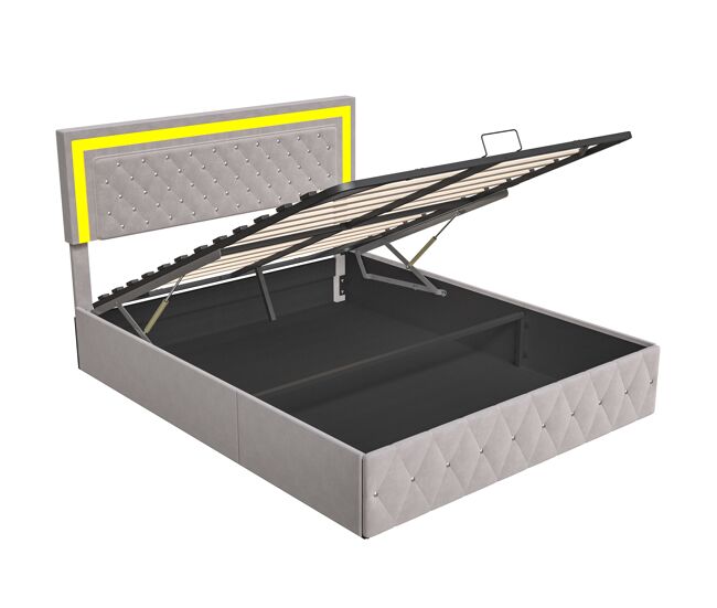 Cama de matrimonio con canapé de terciopelo de 160x200 cm - con led y somier de láminas - cama de matrimonio con canapé - con cabecero regulable en