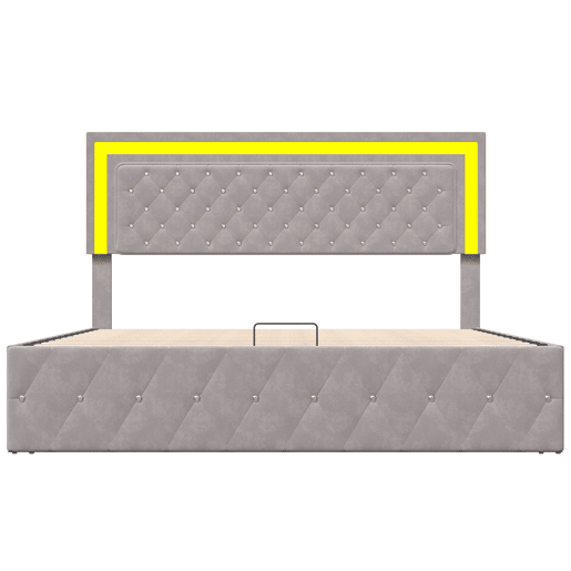 Cama em veludo com arrumação 160x200 cm - com LED e base de ripas - Cama de casal com arrumação - com cabeceira regulável em altura - Bege