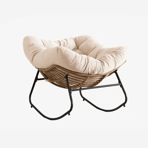Cadeira de balanço de tamanho padrão - moderna, estofada em chenille, para sala de estar, quarto, quarto de criança e apartamento - bege Cadeira de balanço de tamanho padrão - moderna, estofada em chenille, para sala de estar, quarto, quarto de criança e apartamento - bege