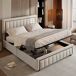 Cama polipiel madera, somier hidráulico lamas y almacenaje Cama polipiel madera, somier hidráulico lamas y almacenaje Beige