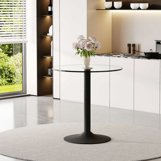 Mesa de bar redonda de 89 cm - Moderna, minimalista, vidro temperado - Preto, transparente Mesa de bar redonda de 89 cm - Moderna, minimalista, vidro temperado - Preto, transparente
