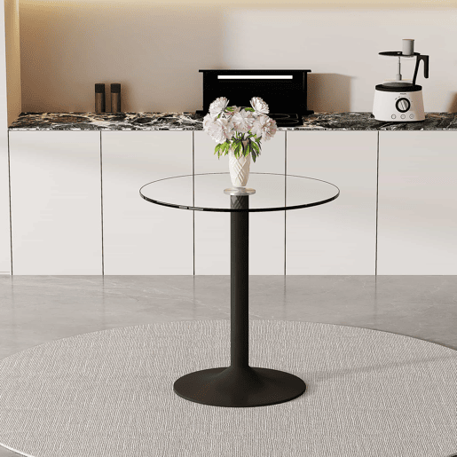 Mesa de bar redonda de 89 cm - Moderna, minimalista, vidro temperado - Preto, transparente Mesa de bar redonda de 89 cm - Moderna, minimalista, vidro temperado - Preto, transparente