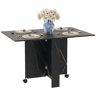 Mesa de jantar dobrável com rodas e 2 abas rebatíveis, acomoda até 6 pessoas, acabamento em mármore, 120x80x73 cm, preta.