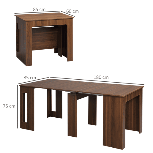 Mesa de jantar extensível para 4 a 6 pessoas, mesa lateral multifuncional para escritório ou cozinha, 180 x 85 x 75 cm, marrom