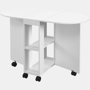 Mesa de jantar dobrável com rodas, mesa de cozinha com abas rebatíveis e 2 prateleiras abertas, 120x60x77 cm, branca