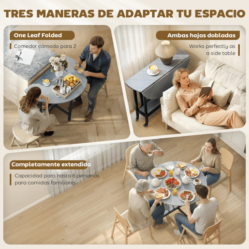 Mesa de jantar dobrável com rodas e prateleira aberta, mesa de cozinha para espaços pequenos, cinza cimento Mesa de jantar dobrável com rodas e prateleira aberta, mesa de cozinha para espaços pequenos, cinza cimento
