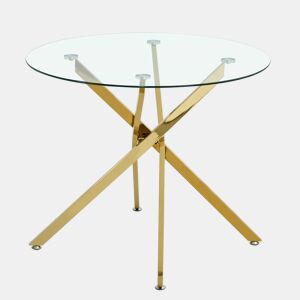 Mesa de jantar 80x80x76 cm - Vidro temperado, estilo minimalista moderno - Dourado