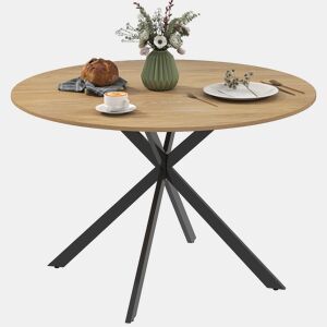 Mesa de jantar redonda para 4 pessoas com estrutura de aço, Ø120x75 cm, em carvalho.