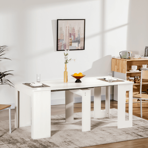 Mesa de jantar extensível para 4 a 6 pessoas, mesa lateral multifuncional para escritório ou cozinha, 180 x 85 x 75 cm, branca Mesa de jantar extensível para 4 a 6 pessoas, mesa lateral multifuncional para escritório ou cozinha, 180 x 85 x 75 cm, branca