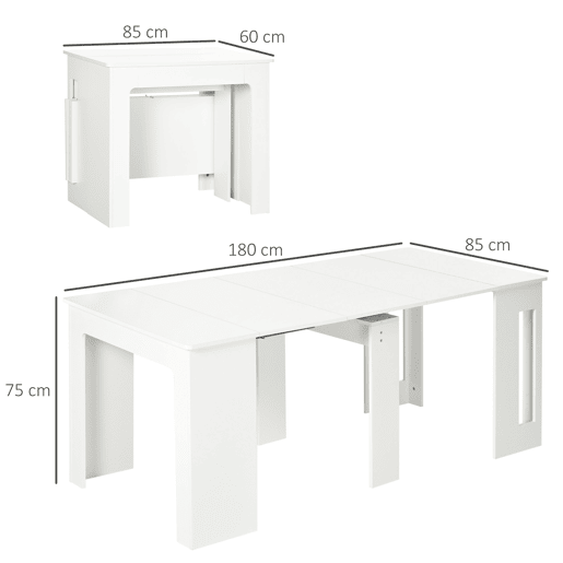 Mesa de jantar extensível para 4 a 6 pessoas, mesa lateral multifuncional para escritório ou cozinha, 180 x 85 x 75 cm, branca Mesa de jantar extensível para 4 a 6 pessoas, mesa lateral multifuncional para escritório ou cozinha, 180 x 85 x 75 cm, branca