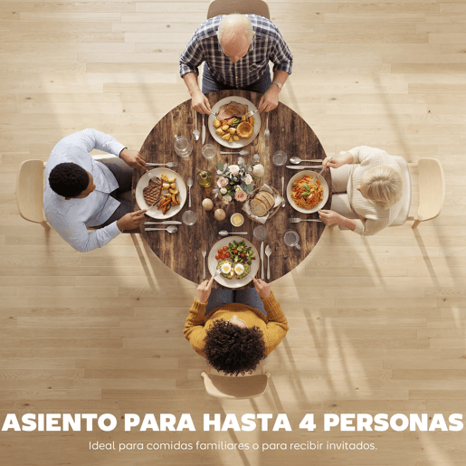 Mesa de jantar redonda para 4 pessoas com prateleira, estrutura de metal para sala de estar, Ø100x76 cm, marrom rústico