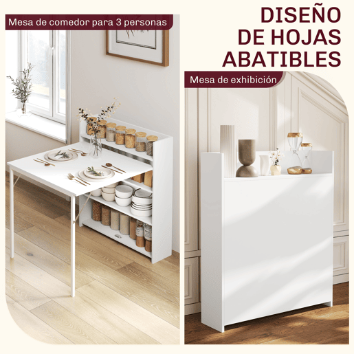 Mesa de jantar dobrável com aba rebatível, 4 compartimentos, capacidade para até 3 pessoas, 78,5 x 91 x 93 cm, branca.