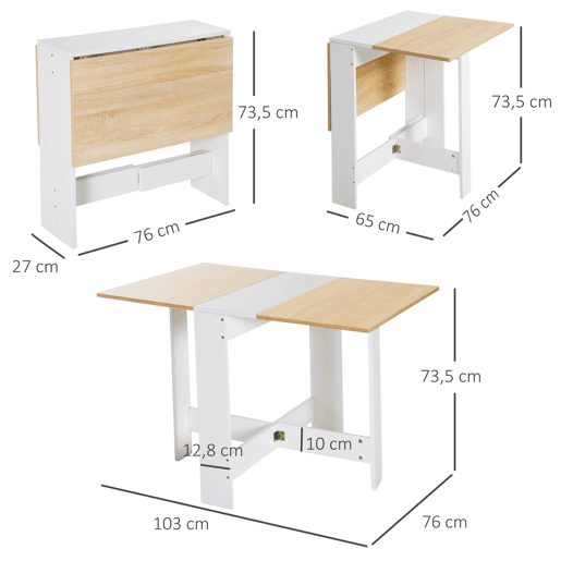 Mesa de jantar dobrável, mesa lateral de cozinha com design rebatível, economiza espaço, design moderno, 103x76x73,5cm, madeira Mesa de jantar dobrável, mesa lateral de cozinha com design rebatível, economiza espaço, design moderno, 103x76x73,5cm, madeira