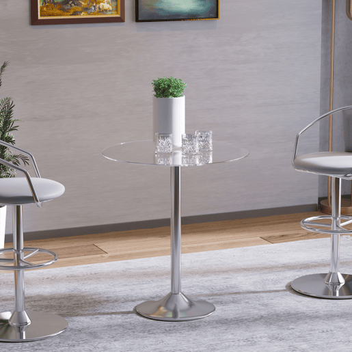 Mesa de jantar redonda para 2 pessoas, mesa de cozinha moderna com tampo de vidro temperado para sala de estar, prateada