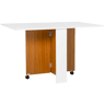 Mesa de jantar dobrável com rodas, mesa lateral multifuncional com 2 abas extensíveis, 120x80x73 cm, branca e teca.