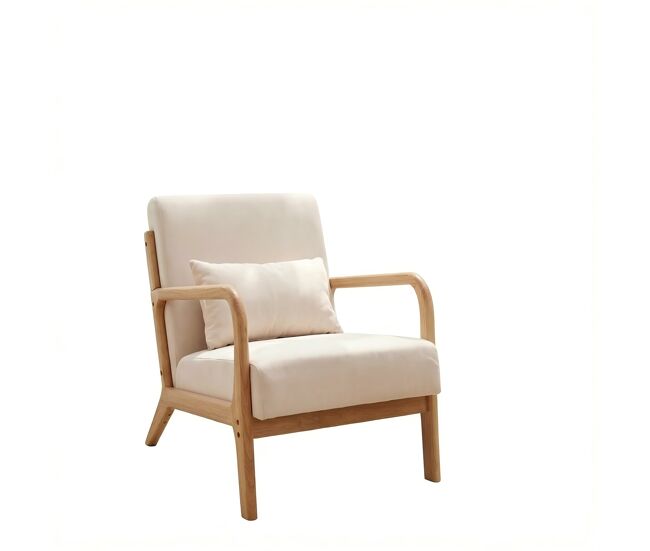 Sillón de salón estilo moderno con estructura de madera maciza, asiento amplio acolchado y soporte lumbar flexible. dimensiones 75.5 x 64 x 74 cm.