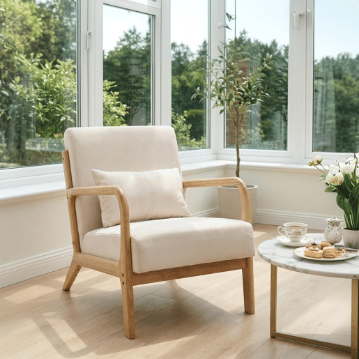 Poltrona de sala estilo moderno com estrutura de madeira maciça, assento amplo acolchoado e suporte lombar flexível. Dimensões 75.5 x 64 x 74 cm. Ideal para sala, quarto ou escritório. Poltrona de sala estilo moderno com estrutura de madeira maciça, assento amplo acolchoado e suporte lombar flexível. Dimensões 75.5 x 64 x 74 cm. Ideal para sala, quarto ou escritório.