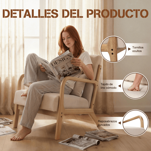 Poltrona de sala estilo moderno com estrutura de madeira maciça, assento amplo acolchoado e suporte lombar flexível. Dimensões 75.5 x 64 x 74 cm. Ideal para sala, quarto ou escritório. Poltrona de sala estilo moderno com estrutura de madeira maciça, assento amplo acolchoado e suporte lombar flexível. Dimensões 75.5 x 64 x 74 cm. Ideal para sala, quarto ou escritório.