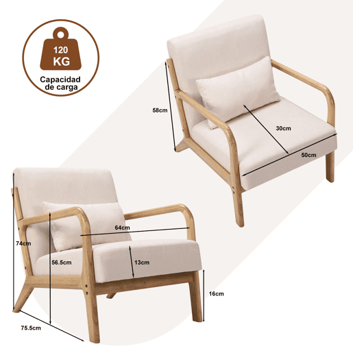 Poltrona de sala estilo moderno com estrutura de madeira maciça, assento amplo acolchoado e suporte lombar flexível. Dimensões 75.5 x 64 x 74 cm. Ideal para sala, quarto ou escritório. Poltrona de sala estilo moderno com estrutura de madeira maciça, assento amplo acolchoado e suporte lombar flexível. Dimensões 75.5 x 64 x 74 cm. Ideal para sala, quarto ou escritório.