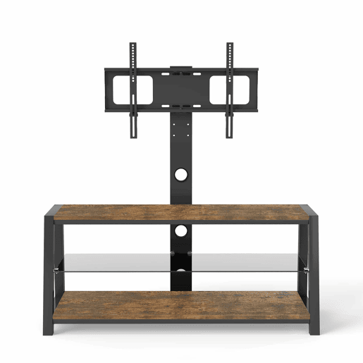 Móvel para TV 125 x 116 x 42 cm - Suporte para TV ajustável, vidro preto, giratório, montagem na parede - Castanho