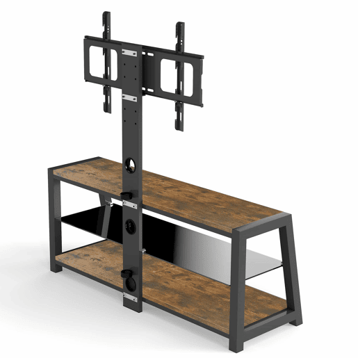 Móvel para TV 125 x 116 x 42 cm - Suporte para TV ajustável, vidro preto, giratório, montagem na parede - Castanho