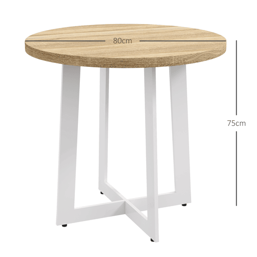 Mesa de jantar redonda para 4 pessoas, mesa de cozinha com tampo de madeira e base de aço cruzada Ø80x75 cm Carvalho