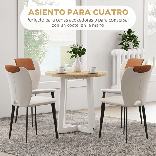 Mesa de jantar redonda para 4 pessoas, mesa de cozinha com tampo de madeira e base de aço cruzada Ø80x75 cm Carvalho